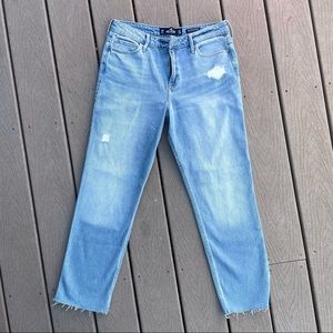 Hollister high rise slim straight cut off light wash jeans